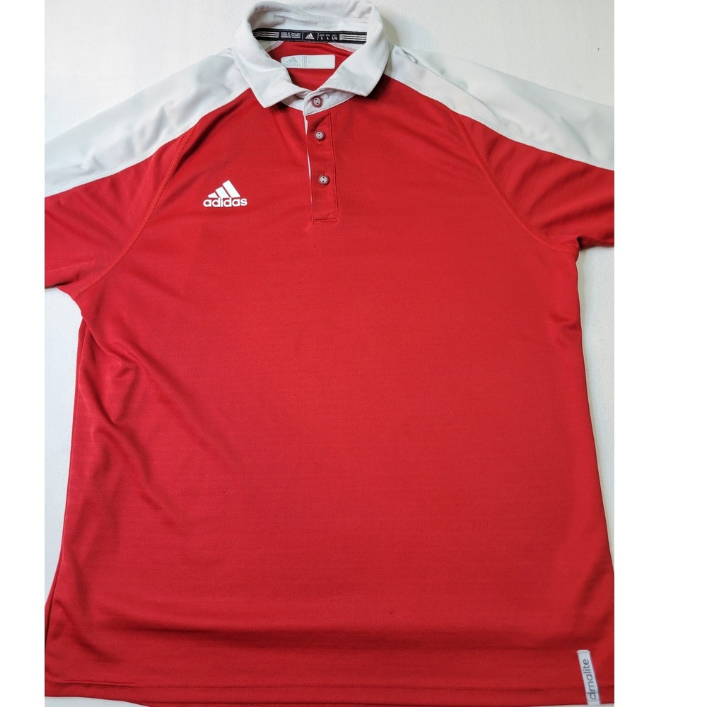 Adidas Climalite Polo Shirt Mens Large Red White Colorblock Short SleeveGolf 743
